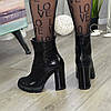 Черевики жіночі чорні на стійкому каблуці, натуральна замша з лазерним напиленням, фото 3