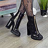 Черевики жіночі чорні на стійкому каблуці, натуральна замша з лазерним напиленням, фото 4