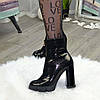 Черевики жіночі чорні на стійкому каблуці, натуральна замша з лазерним напиленням, фото 2