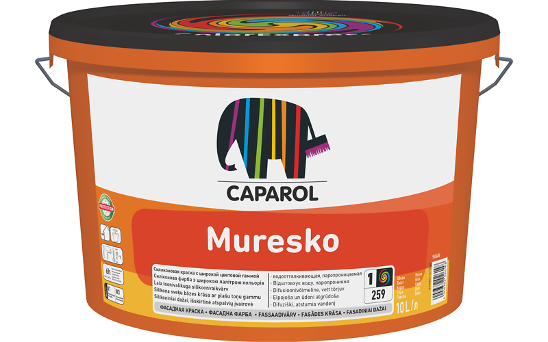 Mureskoфасадна фарба з високою здатністю до дифузії, дуже добрі водовідштовхувальні властивості.