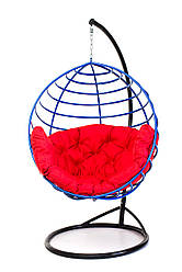 Підвісне крісло кокон для дому та саду з великою подушкою до 150 кг червоного кольору в синьому коконі