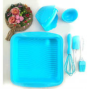 Набір силіконових приладів А-Плюс 1951(лопатка, віночок, кисть,формочки 6шт, форма, прихватки |Кухонний посуд|