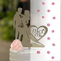 Топпер фигурка на торт зеркальный двусторонний "Свадебная пара с кольцами Mr & Mrs" Manific Decor