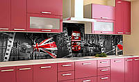 Виниловый кухонный фартук Красный Автобус пленка ПВХ скинали 3Д Англия флаг Абстракция Серый 600*2500 мм