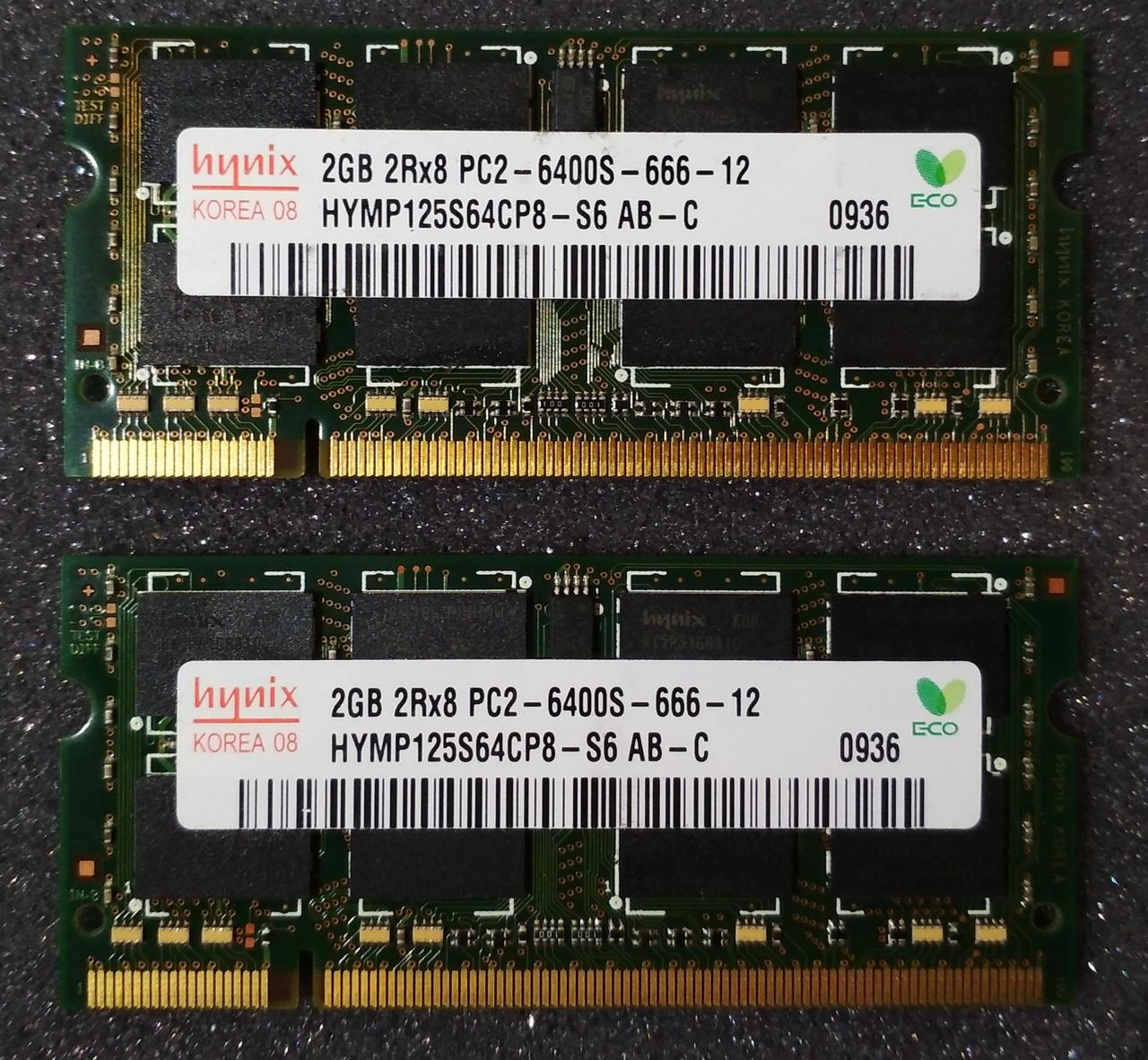 Для ноутбука 4GB 2x2GB DDR2 800MHz Hynix PC2 6400S 2Rx8 RAM Оперативна пам'ять