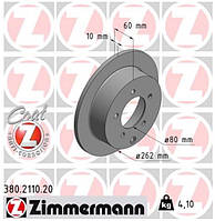 Гальмівний диск задній Mitsubishi Lancer X (Міцубісі Лансер 10) 1.5, 1.6, 1.8, 2.0 ZIMMERMANN 380.2110.20