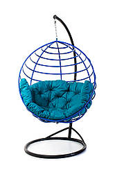 Підвісне крісло кокон для дому та саду з великою подушкою до 250 кг бірюзового кольору в синьому коконі AURORA