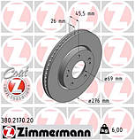 Гальмівний диск передній Mitsubishi Lancer X (Міцубісі Лансер 10) 1.5, 1.6, 1.8, 2.0 ZIMMERMANN 380.2170.20, фото 2