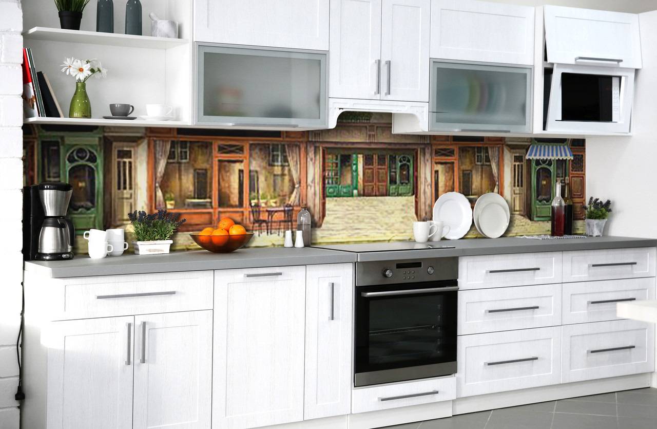 Вініловий кухонний фартух Ретро Вітрини самоклеюча плівка ПВХ скіналі 3Д двері Абстракція Бежевий 600*2000 мм