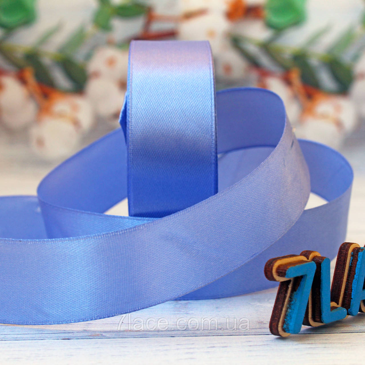 Стрічка атласна однотонна/колір ДЖИНСОВИЙ/ширина 2,5 см/бобіна 23 м, фото 1