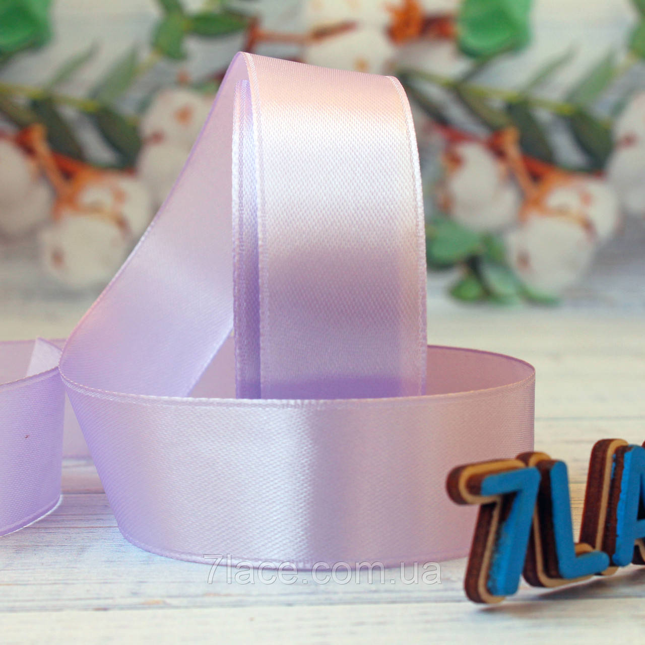 Стрічка атласна однотонна/колір БЛЕДНО-ФІОЛТИВИЙ/ширина 2,5 см/бобіна 23 м, фото 1