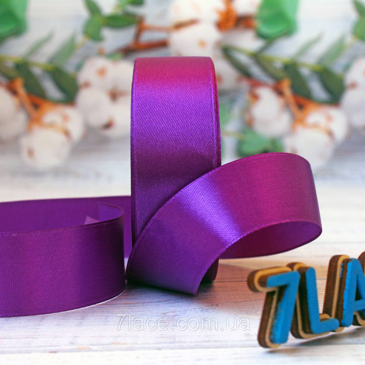 Стрічка атласна однотонна / колір НАСИЧЕНО-БУЗКОВИЙ / ширина 2,5 см / бобіна 23 м, фото 1