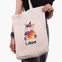 Еко сумка Лайк Єдиноріг (Likee Unicorn) (9227-1037-WTD) бежева з широким дном, фото 1