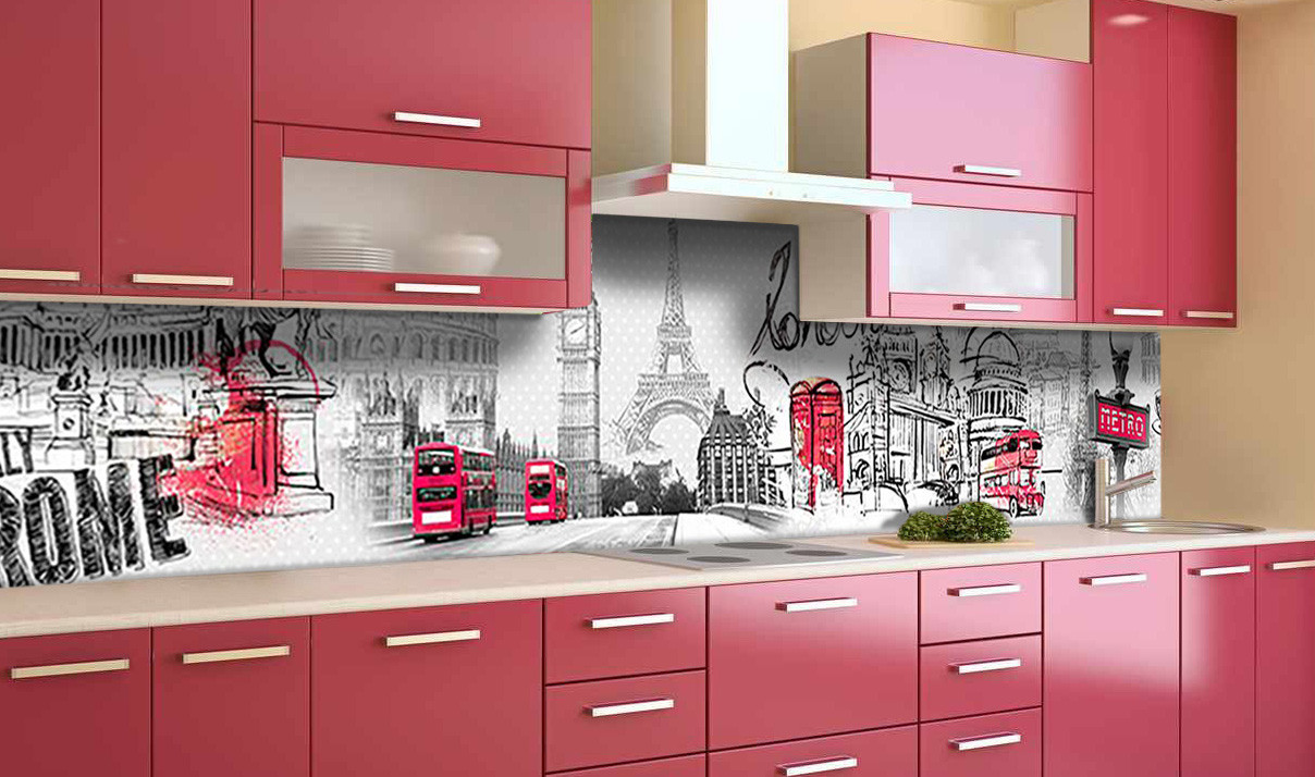 Вініловий кухонний фартух Рим Лондон Париж плівка ПВХ скіналі 3Д міста Абстракція Сірий 600*2000 мм, фото 1