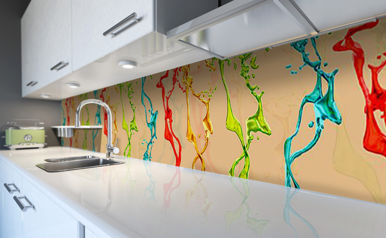 Вініловий кухонний фартух Фарби Бризки самоклеюча плівка ПВХ скіналі 3Д Абстракція Бежевий 600*2000 мм