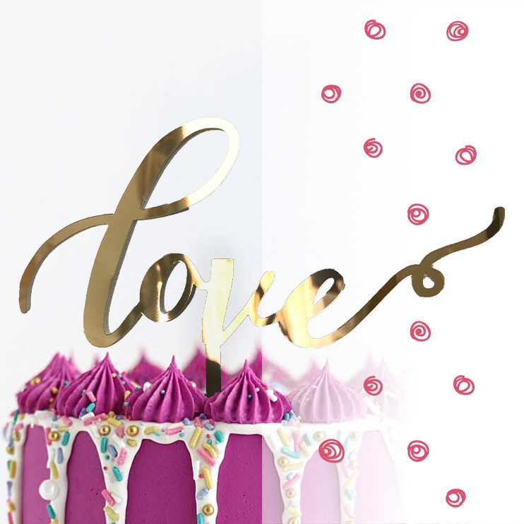 Топер фігурка на торт дзеркальний двосторонній "Love" універсальний Manific Decor