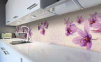 Виниловый кухонный фартук Крокусы Шафран самоклеющаяся пленка ПВХ скинали 3Д тычинки Цветы Фиолетовый 600*2500
