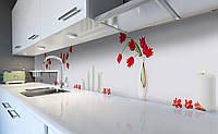 Виниловый кухонный фартук Утонченные Красные Тюльпаны самоклеющаяся пленка ПВХ скинали 3Д Цветы Белый 600*2500