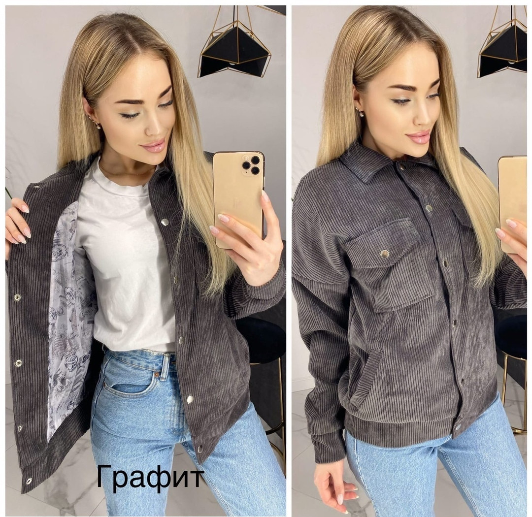 Вельветова Куртка з коміром жіноча ГРАФІТ (ПОШТУЧНО)