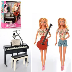 Лялька DEFA 8453-BF 29см, пианино16см, стілець,гітара, муз, 2вида, в кор-ке,