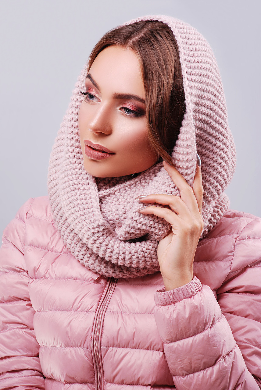 Жіночий в'язаний хомут/снуд/шарф, пудра, фото 1