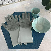 Силиконовые многофункциональные перчатки для мытья и чистки Magic Silicone Glov Серый! Мега цена