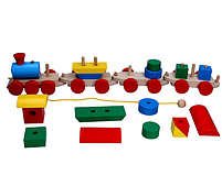 Дерев'яна іграшка Паровоз і 3 вагони Komarovtoys 55х10,5х8 см, фото 2