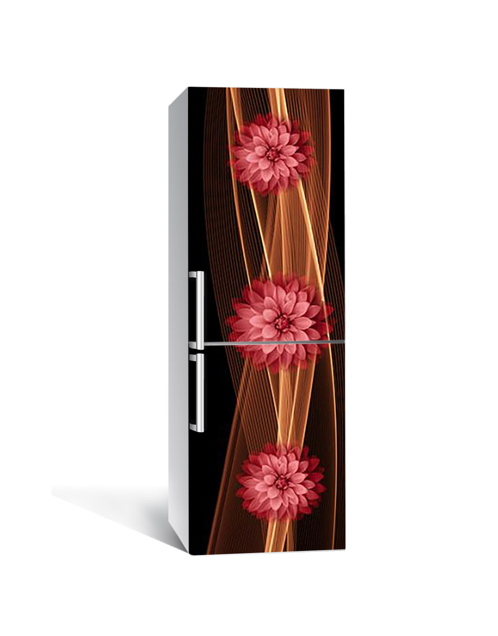 Вінілова 3Д наклейка на холодильник Вогняні Жоржини ПВХ плівка самоклеюча квіти Абстракція Коричневий, фото 1