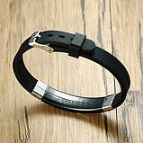 Стильний, модний молодіжний браслет на каучуку з металевою вставкою Сrucifix кольору срібло застібка кліпса, фото 3