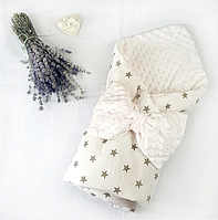 Конверт одеяло на выписку для новорожденных Звезды демисезонный хлопок + плюш Минки ванильный