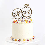 Топер фігурка на торт дзеркальний двосторонній Manific Decor "Ініціали в обручках NEW", фото 2