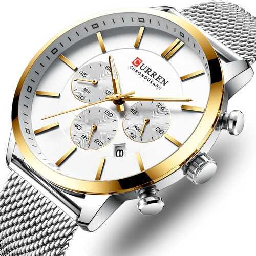 Стильний чоловічий наручний годинник оригінальний Curren 8340 Silver-Gold