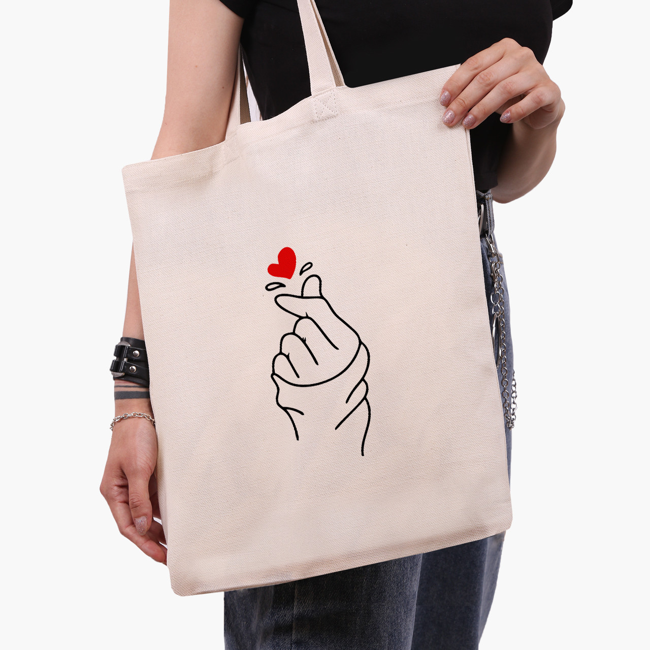 Еко сумка БТС (BTS) бежева канвас з принтом
