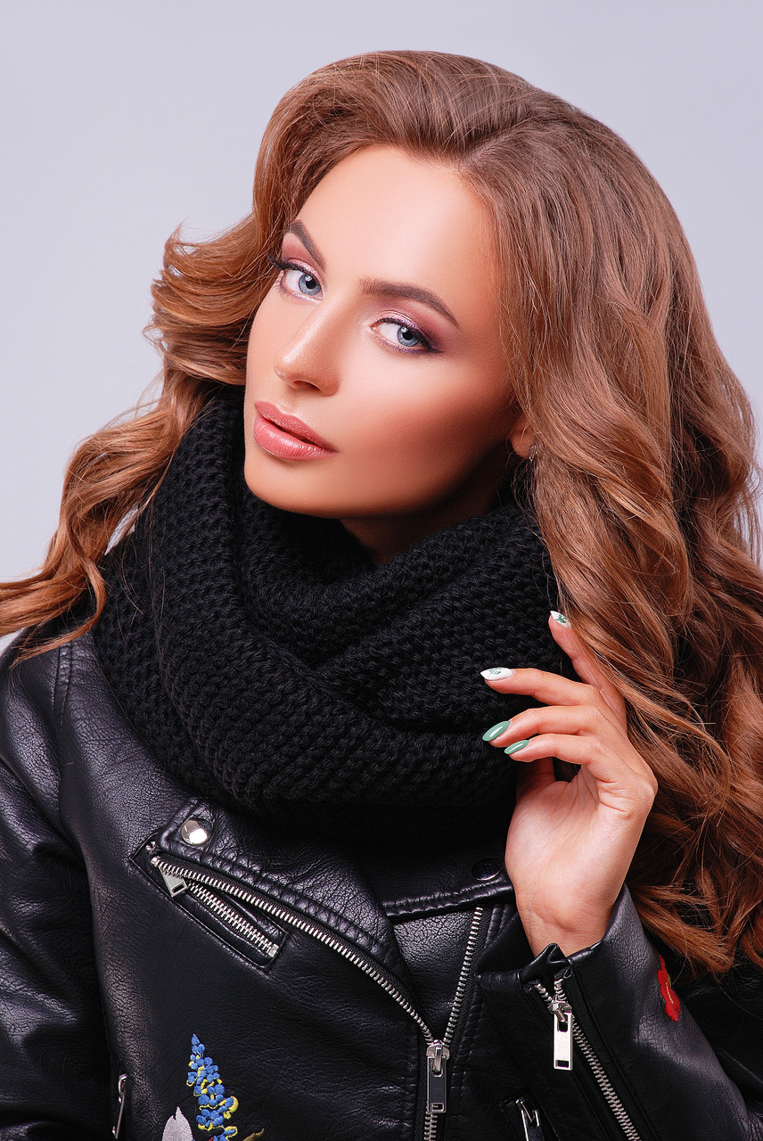 Жіночий в'язаний хомут/снуд/шарф, чорний, фото 1