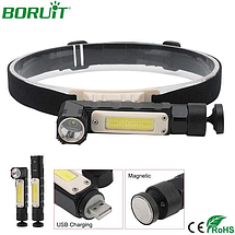 Налобний ліхтар BORUIT XPG+COB EBF0003 USB 800mAh Магніт, фото 2