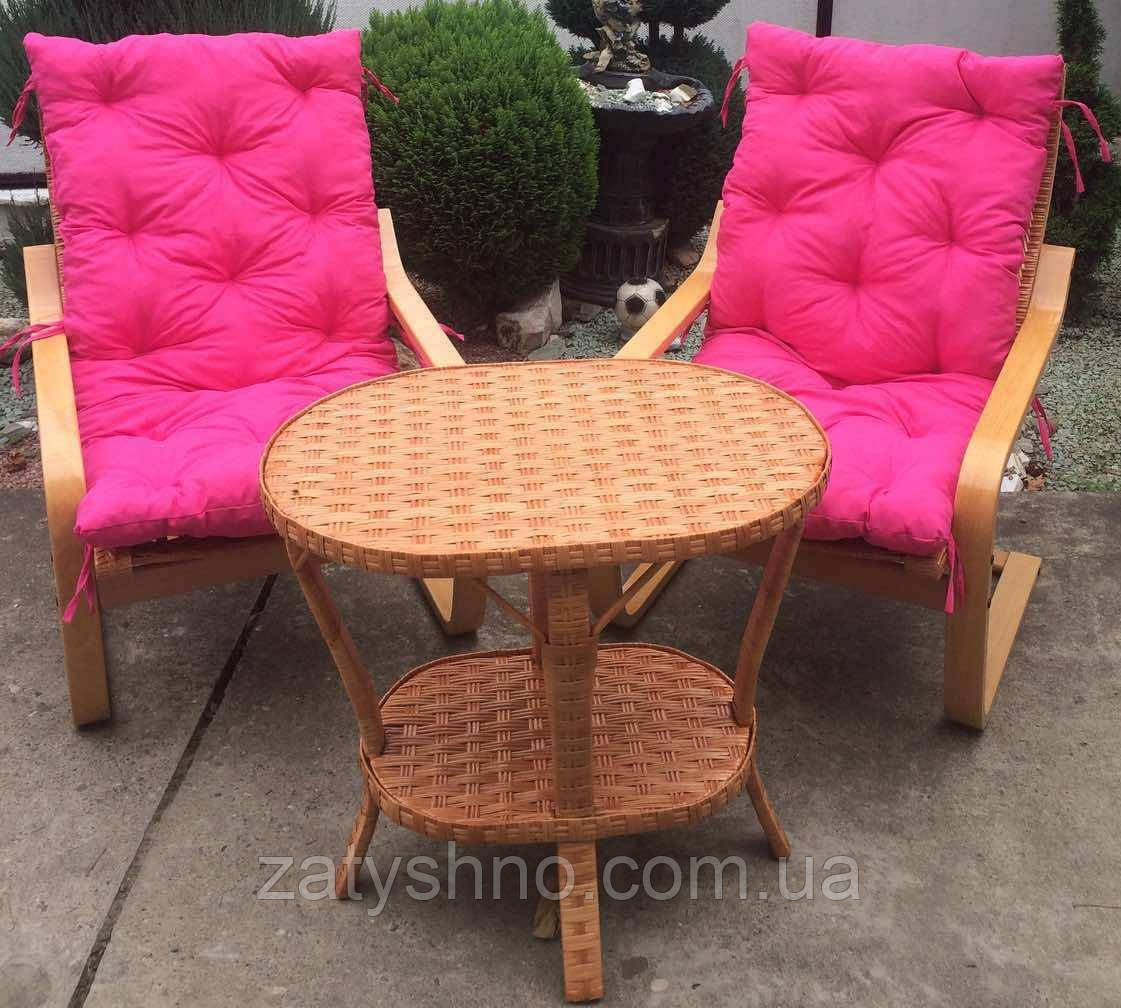 Мебель из лозы подарочная | Качалки плетеные со столом и накидками розовыми |мебель плетеная на подарок - фото 2 - id-p1255504444