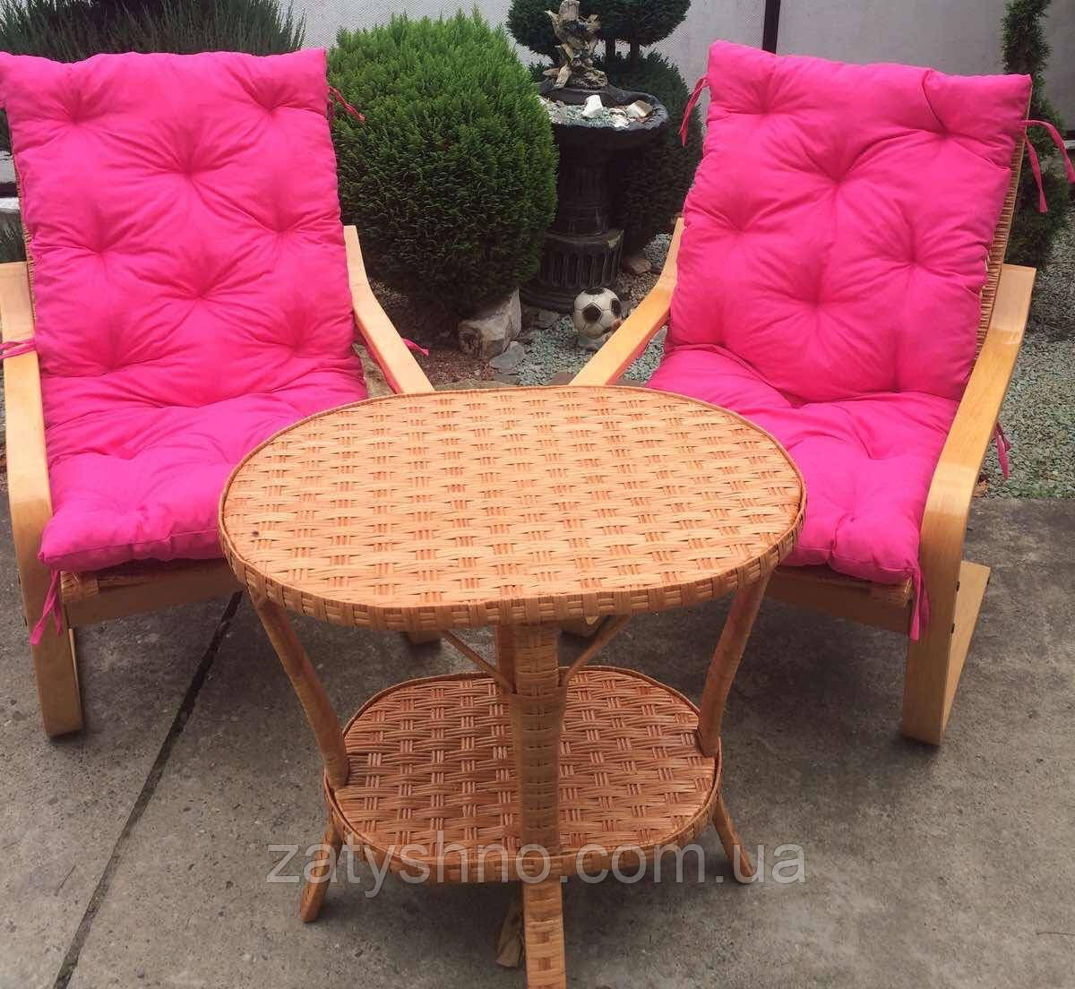 Мебель из лозы подарочная | Качалки плетеные со столом и накидками розовыми |мебель плетеная на подарок - фото 3 - id-p1255504444
