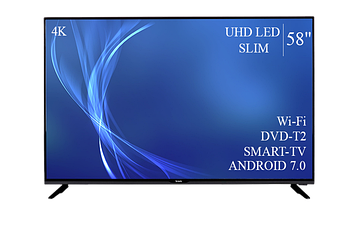 ТЕЛЕВІЗОР BRAVIS 58" Smart-TV/DVB-T2/USB Android 7.0 4К/UHD