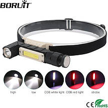 Налобний ліхтар BORUIT XPG+COB EBF0003 USB 800mAh Магніт, фото 2