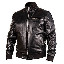 Чоловіча шкіряна куртка-бомбер New Colledge black