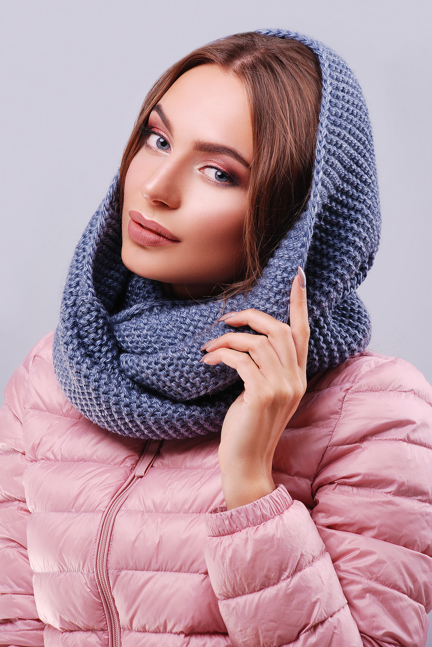 Жіночий в'язаний хомут/снуд/шарф, джинс, фото 1