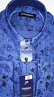 Рубашка мужская Passero vd-0012 синяя приталенная в узор стрейч коттон Турция с длинным рукавом стильная