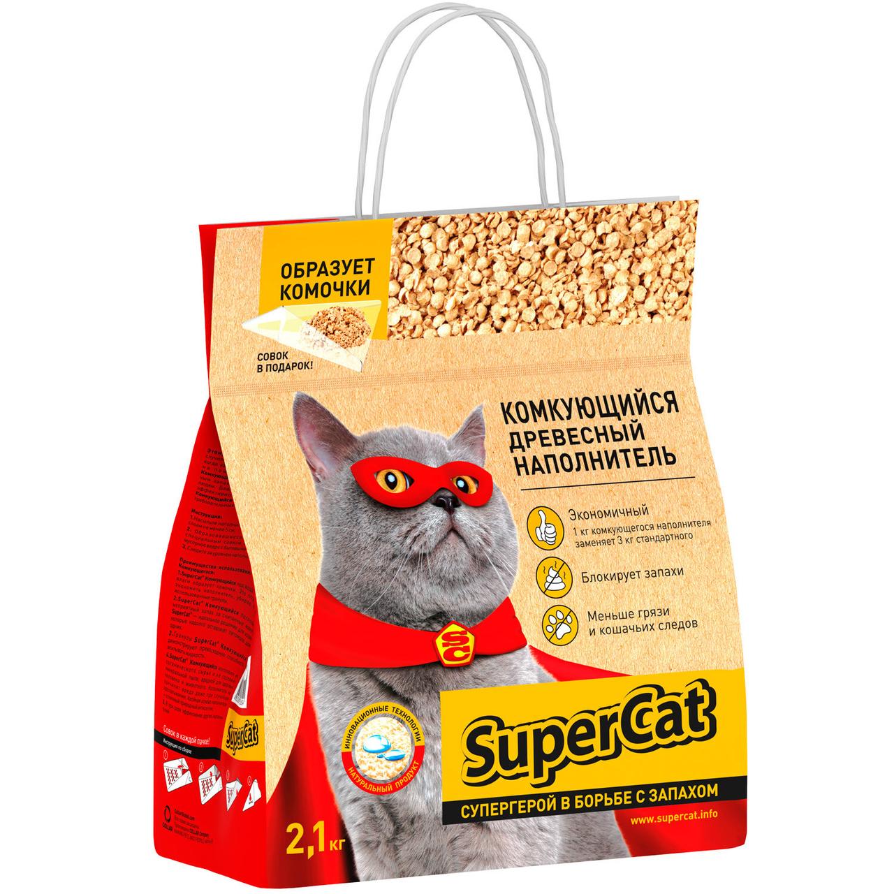 Наповнювач деревний комкуючий для туалетів, Super Cat, 2,1 кг, фото 1