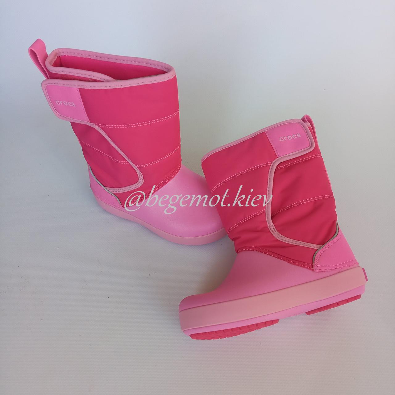 Дитячі зимові чоботи Crocs Kids LodgePoint Snow Boot Малинові на липучці