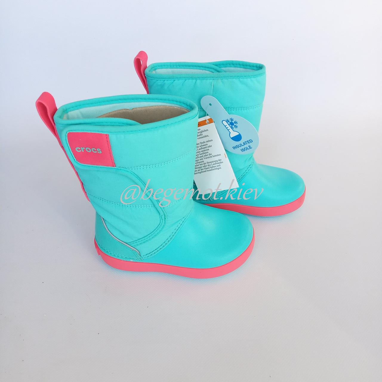 Дитячі зимові чоботи Crocs Kids LodgePoint Snow Boot Бірюзовий на липучці