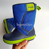 Детские зимние сапоги Crocs Kids LodgePoint Snow Boot Синий с салатовым на липучке