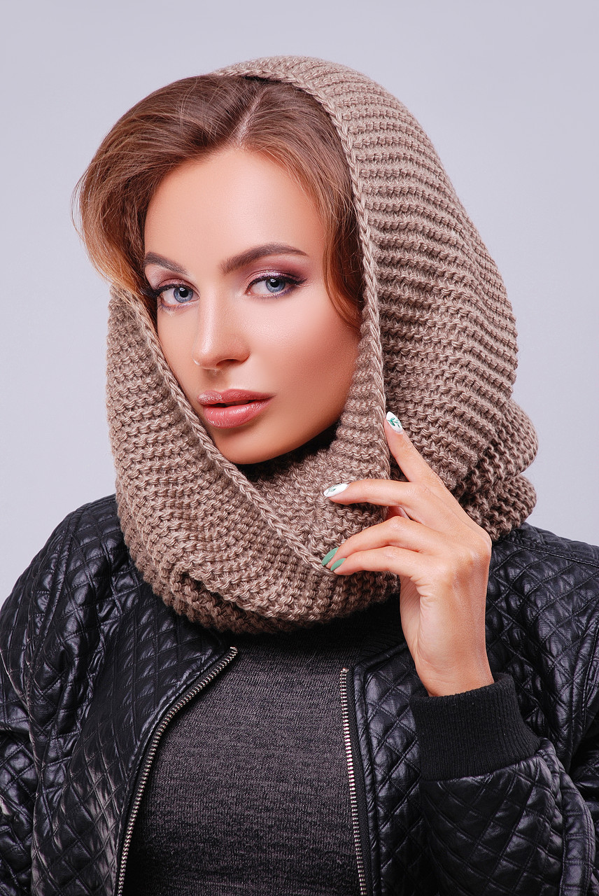 Жіночий в'язаний хомут/снуд/шарф, капучіно, фото 1