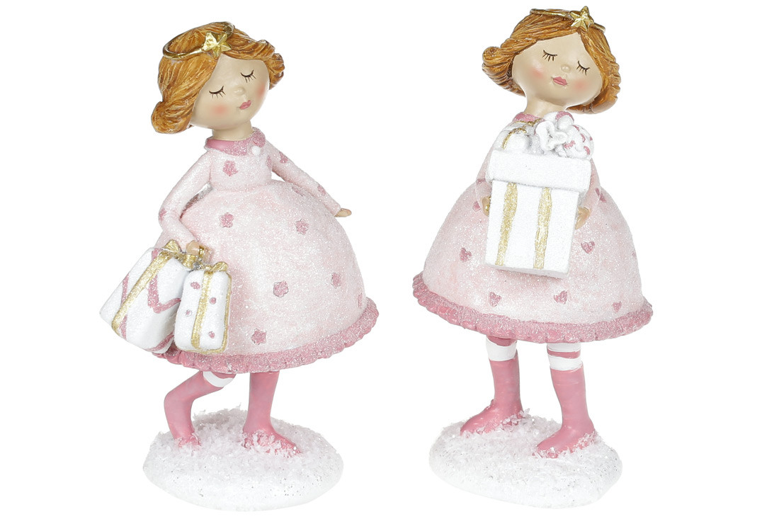 Декоративна фігурка Дітка з подарунками, 15.5 см, 2 різновиди, колір рожевий, у пакованні 2 шт. (823-400)