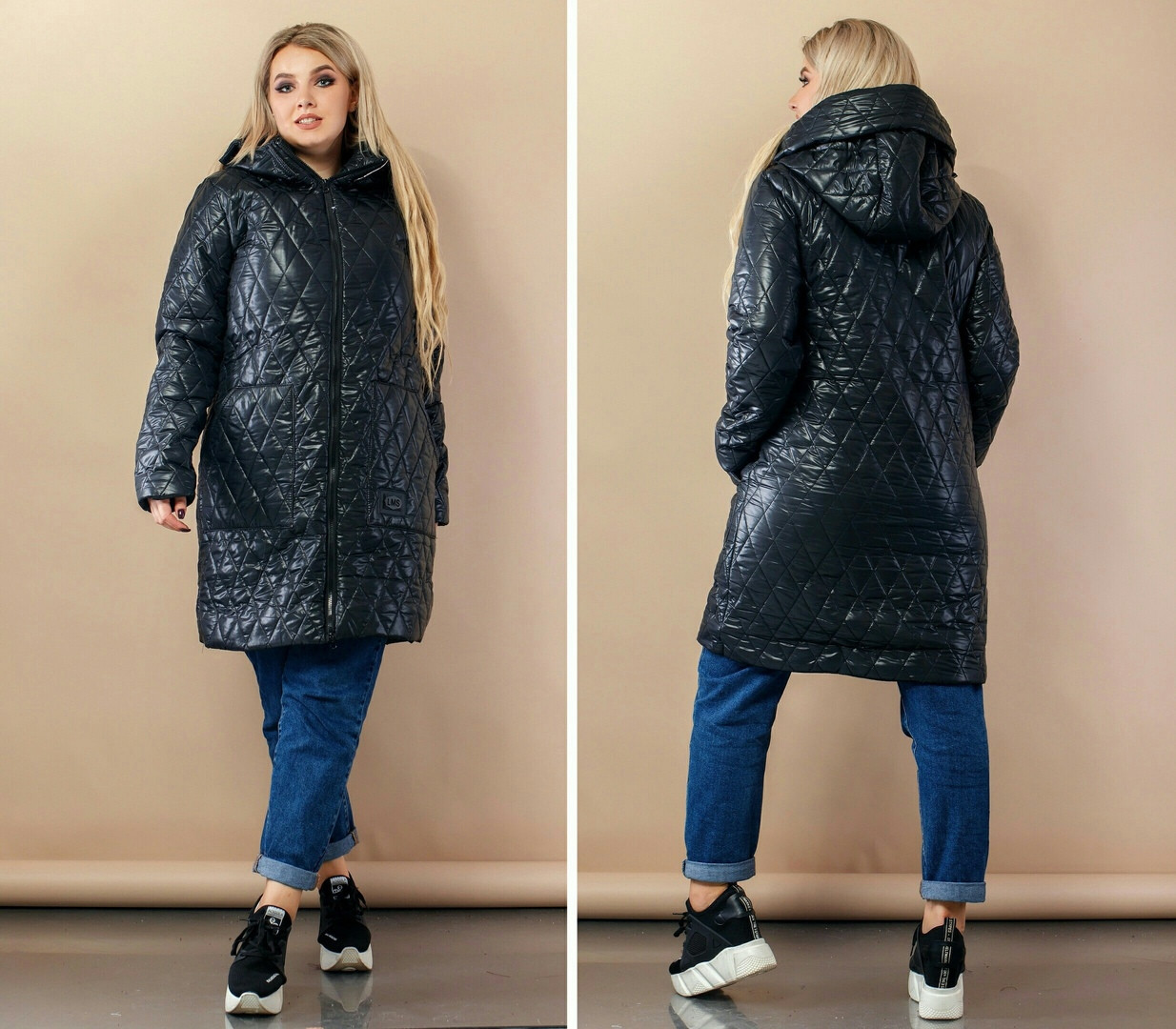Осеннее стильное женское пальто с капюшоном 48-50 52-54 56-58 черный - фото 3 - id-p1255626790