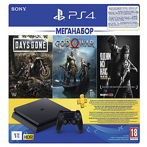 Ігрова приставка PlayStation 4 Slim 1Tb Black (Last of Us, God of War, Days Gone+PS Plus 3 М)